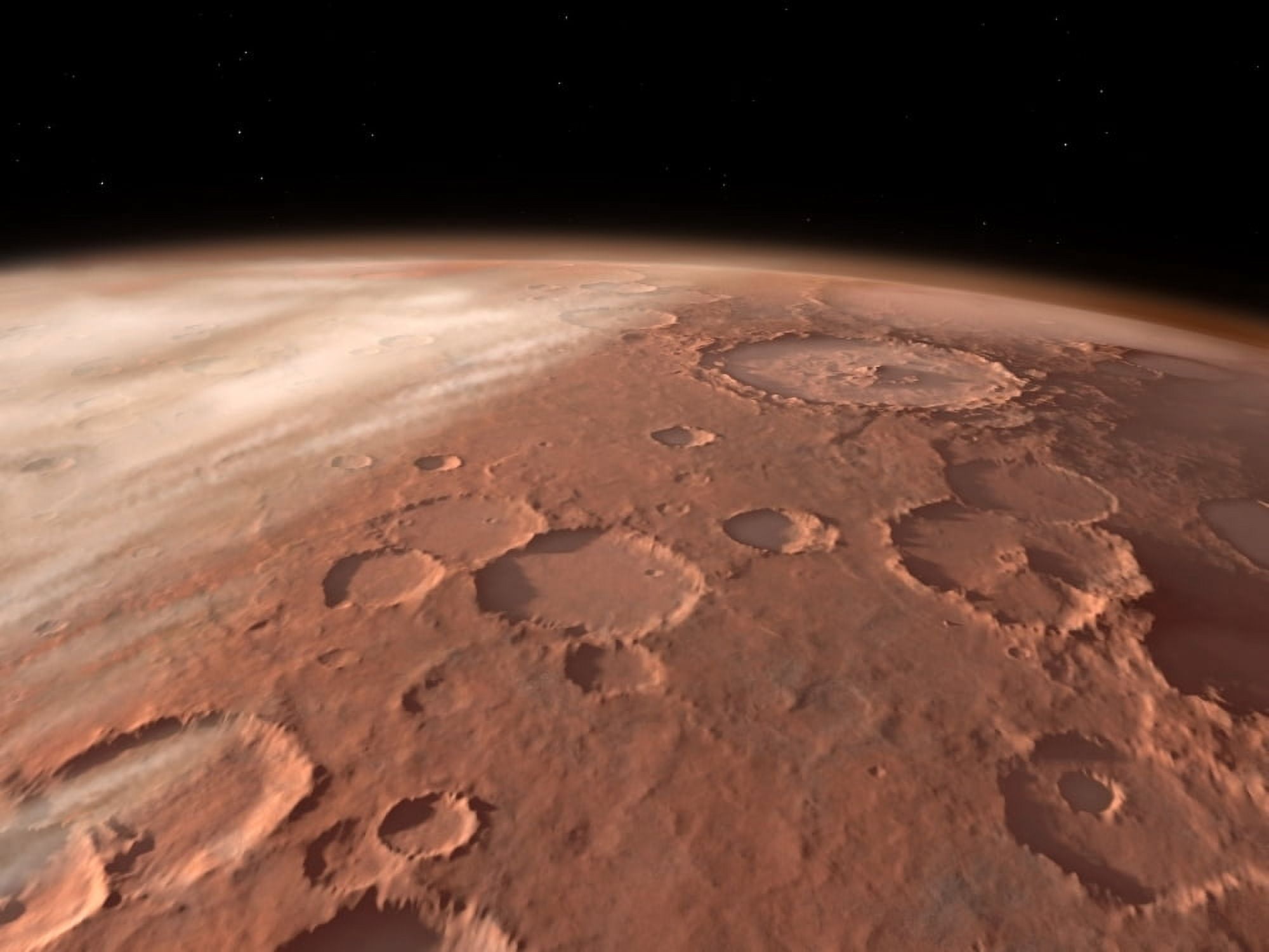 Heavily cratered highlands on the surface of Mars Canvas Art - Walter MyersStocktrek Images (17 x 13)