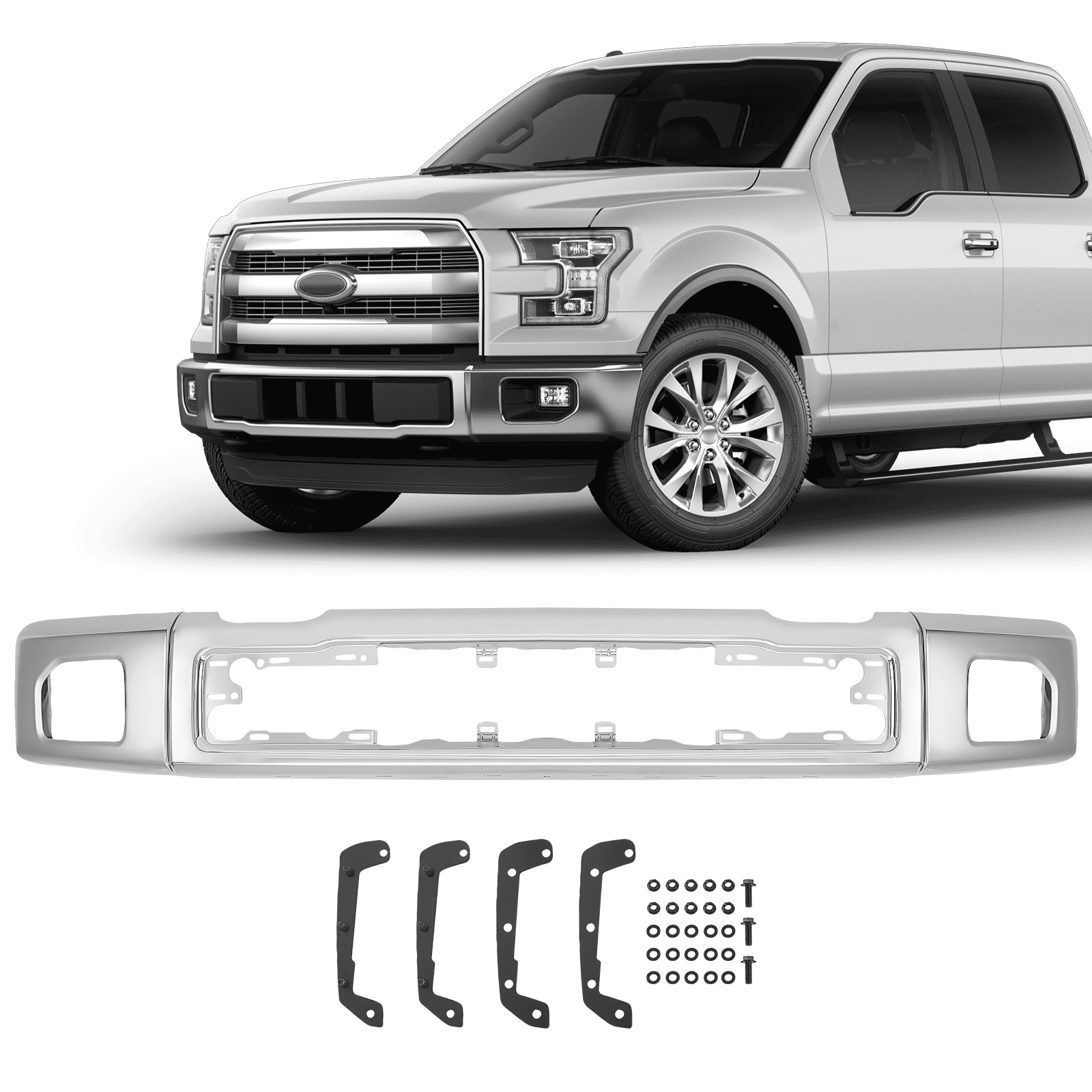 2009 - 2014 FORD F150 CHROME STEEL FRONT BUMPER FACE BAR with FOG