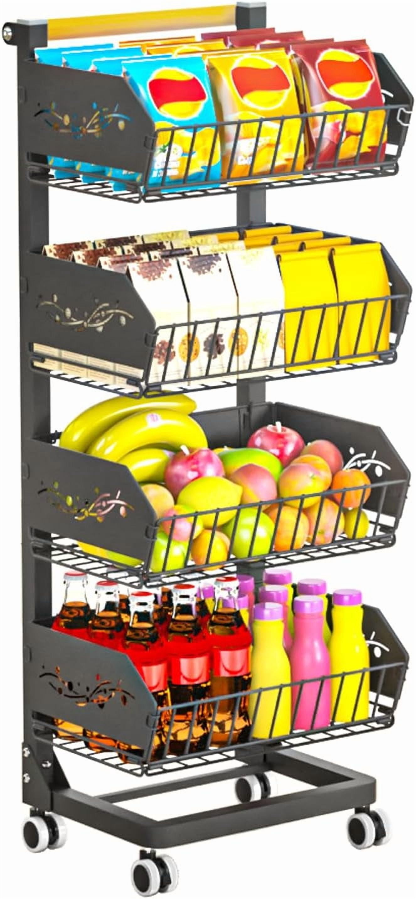 Heavy Snacker Heavy 4-Tier Snack Cart with Wheels ,Removable Rolling Pantry Floor ...