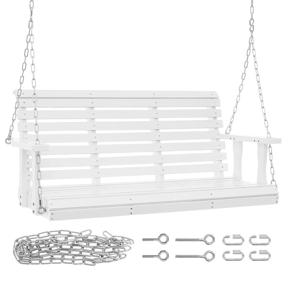 Heavy 880lb Wooden Porch Swing 4.5ft - Outdoor Patio Bench Swing with Hanging Chains for Garden & Yard, White