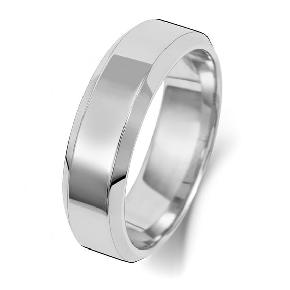 Heavy 9k White Gold 6mm Bevelled Court Comfort Men/Women Wedding Band/Ring