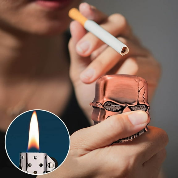 Heavy Armor Skull Lighter, Double-Sided Relief Metal Jet Lighter, Windproof Adjustable Flame Torch, Butane Refillable, Outdoor BBQ, Candle Lighting, Unique Gift, Collector Lighter