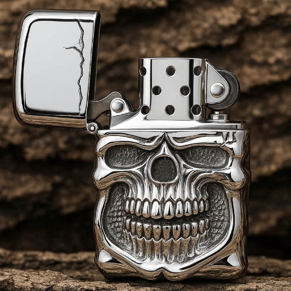 Heavy Armor Skull Lighter with Double Sided Relief Design, Unique Metal Lighter for Collectors and Gift Giving