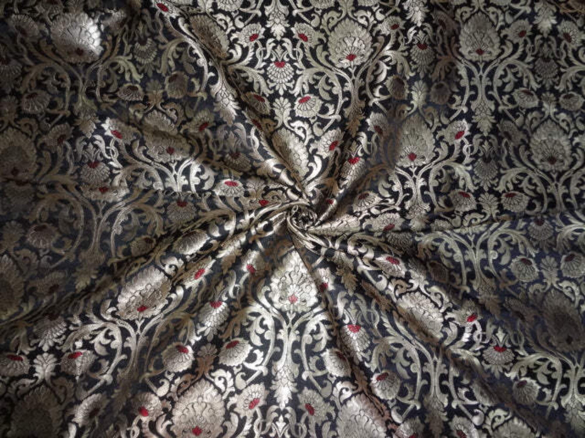 Lava Beam African Brocade Fabric – Red, Black & Gold Geometric Jacquard – main image 1