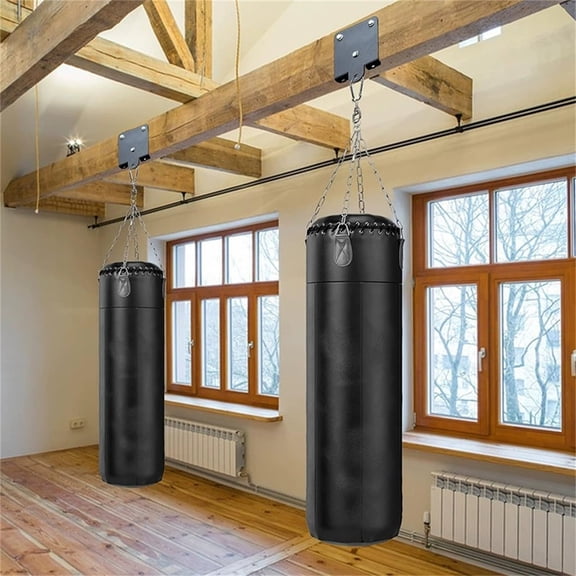 Heavy Bags for Boxing Training, Heavy Bag Hanger, Heavy Duty Chain, Steel Carabiner, Gym Equipment for Home, Joist Mounted Bracket, Black, 1 Set