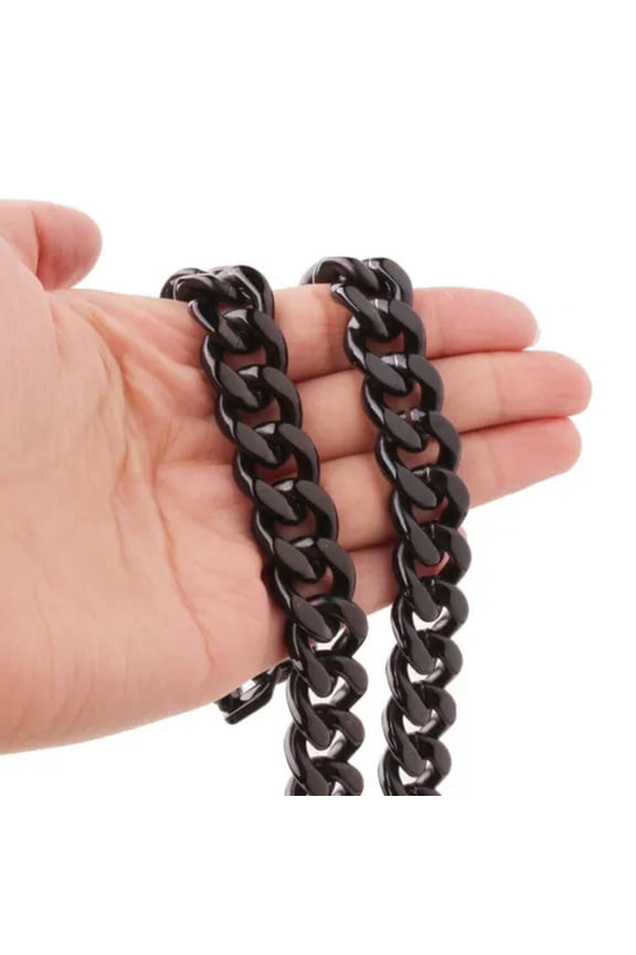 Heavy Black Tone Stainless Steel 15mm Curb Cuban Link Chain Necklace Bracelet