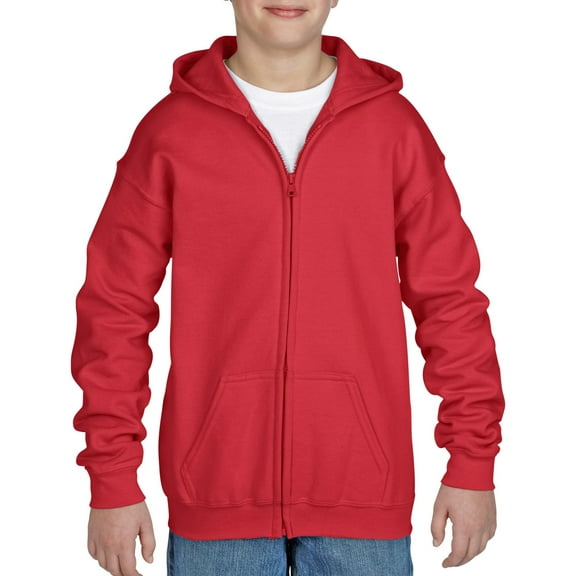 Heavy Blend Youth Full-Zip Hooded Sweatshirt, M, Red