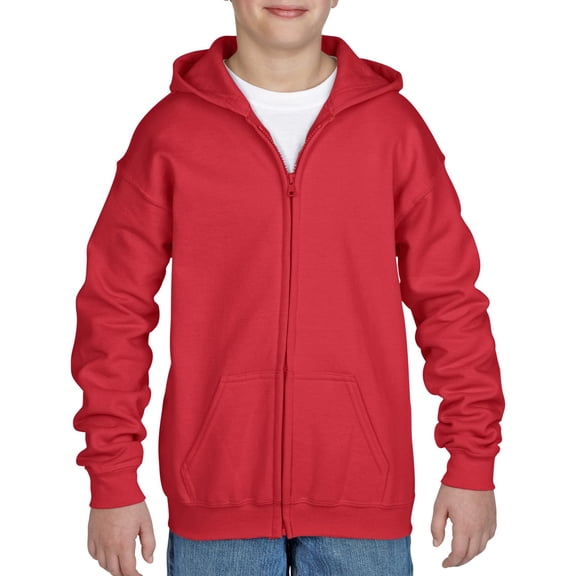 Heavy Blend Youth Full-Zip Hooded Sweatshirt, XL, Red