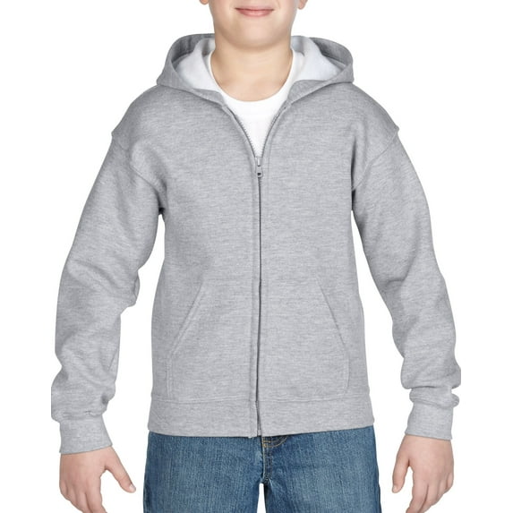 Heavy Blend Youth Full-Zip Hooded Sweatshirt, XS, Sport Grey