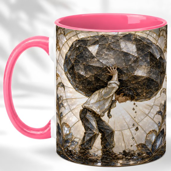 Heavy Boulder Man Coffee Mug, Strength Symbol Mug, Ceramic 11 oz