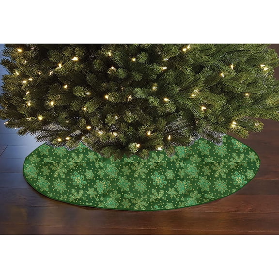 Heavy Brocade Shiny Snowflakes Holiday Tree Skirt Christmas Decoration 56" Round Large Skirt