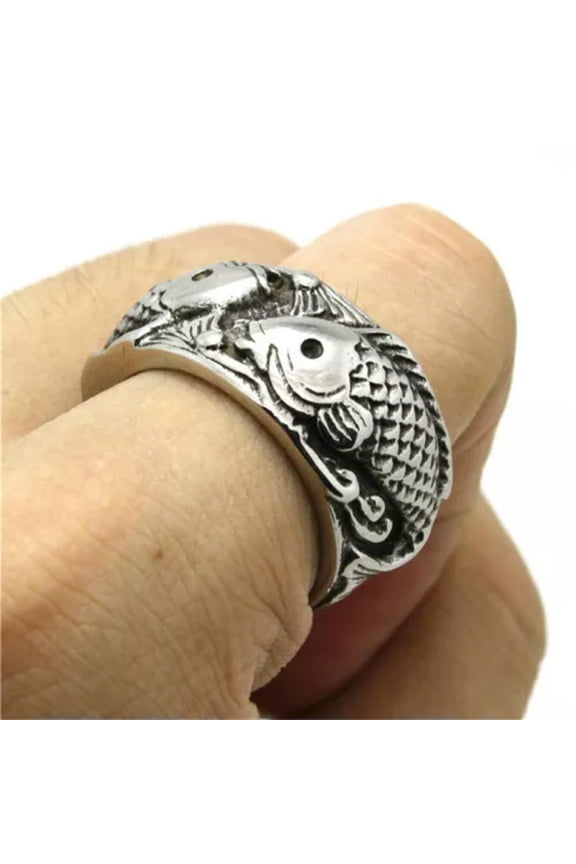 Heavy Double Fishes Rings - 316L Stainless Steel Silver Color Men Ring Jewelry