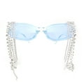 thumbnail image 1 of Heavy Dripping Rhinestone Tassel Bling Luxury Rectangle Sunglasses Blue, 1 of 4