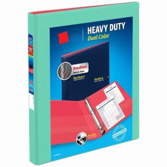 Heavy Duty 0.5" D-Ring Binder, Hard Cover Polypropylene Notebook, 135 Sheet Capacity with 4 Pockets, Dual View Mint/Coral