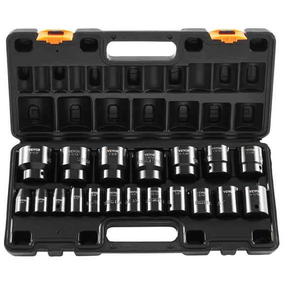 1/2 Inches Drive Impact Socket Set 19-Piece, SAE Standard & Metric Combo, 6-Point Deep Wall Sockets for Impact Wrench