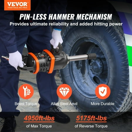Heavy Duty 1 Inch Air Impact Wrench, 5175 ft-lbs Torque Output, 8 Inch Extended Anvil for Commercial Truck & Bus Repairs