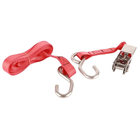 Heavy Duty 1-Inch Ratchet Tie Down Straps 10 ft / 3 m Rust Proof Stainless Steel Buckle Securing Cargo Strap Set for Vehicles Ships Transport Cargo Luggage, Red