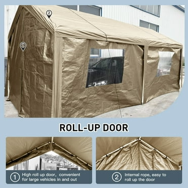 Heavy Duty 10'×20' Portable Carport Garage Tent for Outdoor Storage Shelter Khaki