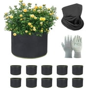 Heavy Duty 10-Pack 7 Gallon Plant Grow Bags, Thickened Nonwoven Aeration Fabric Pots with Reinforced Handles (A Pair of Gloves and 2 Dusk Masks Included)