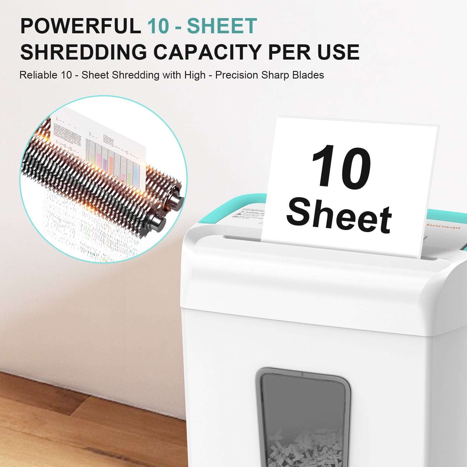 Heavy-Duty 10-Sheet Crosscut Paper Shredder, P-4 Security - Shreds Paper, Credit Cards, Staples - Anti-Jam Auto Reverse with 5.5-Gallon Bin for Home Office & Small Business