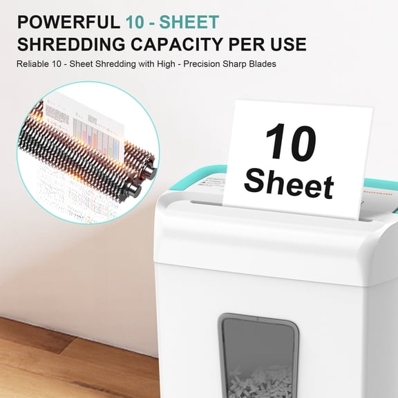 Heavy-Duty 10-Sheet Crosscut Paper Shredder, P-4 Security - Shreds Paper, Credit Cards, Staples - Anti-Jam Auto Reverse with 5.5-Gallon Bin for Home Office & Small Business