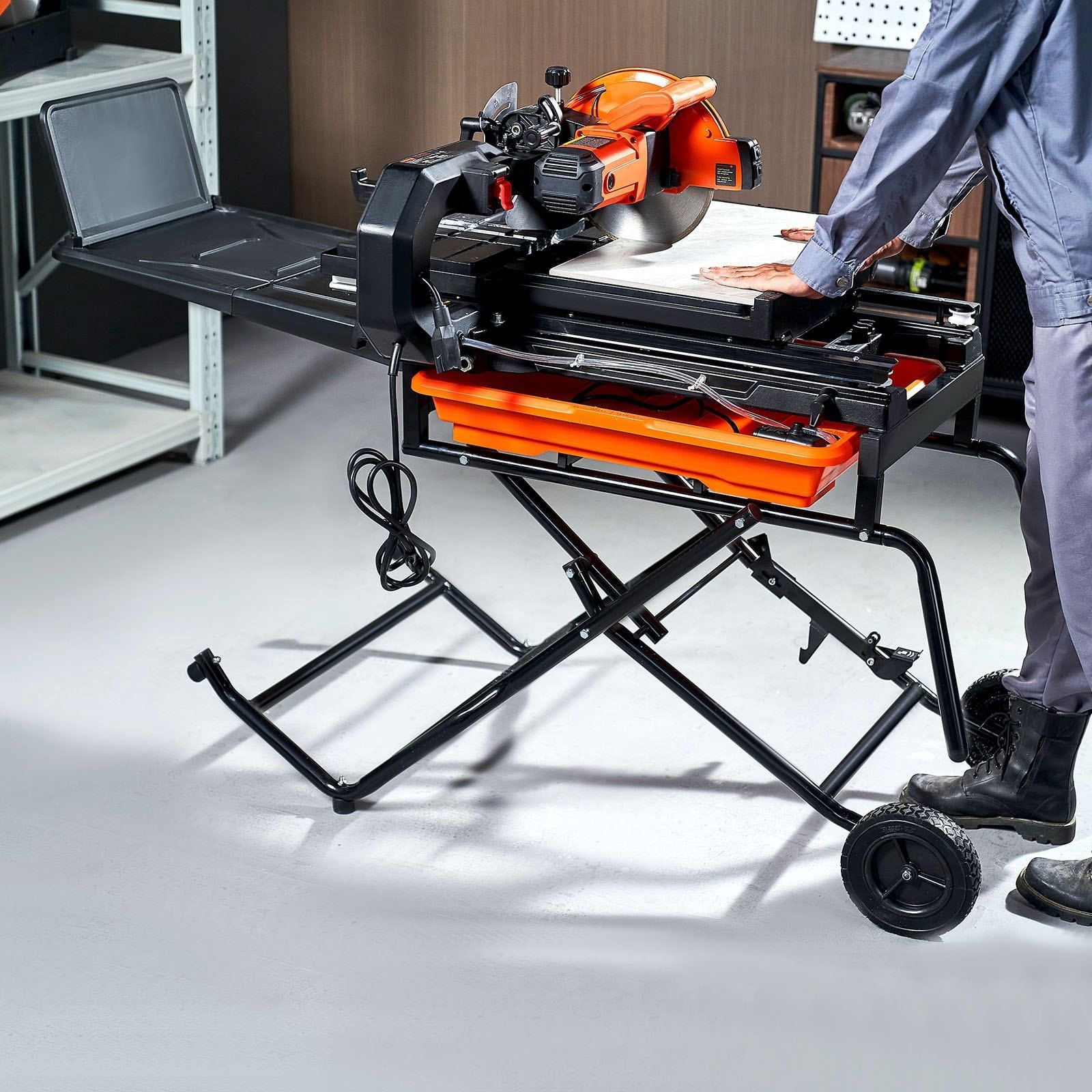 Heavy-Duty 10" Wet Tile Saw with Stand, 65Mn Blade & 4500 RPM Motor, Water Reservoir & Casters, 0-45° Miter Cutting for Ceramic Tiles, Stones