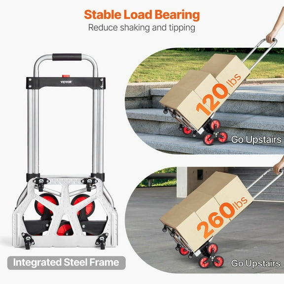 Heavy Duty 10-Wheel Stair Climbing Hand Truck - Folding Dolly Cart, 260 lbs Max Load