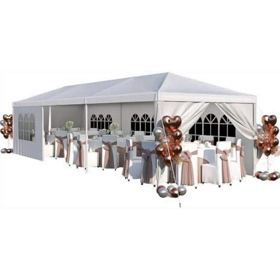 Heavy Duty 10'x30' Party Tent Canopy - Waterproof Wedding & Event Shelter with Removable Sidewalls, 2 Doors - Outdoor Gathering Gazebo (White)$$Garden & Patio