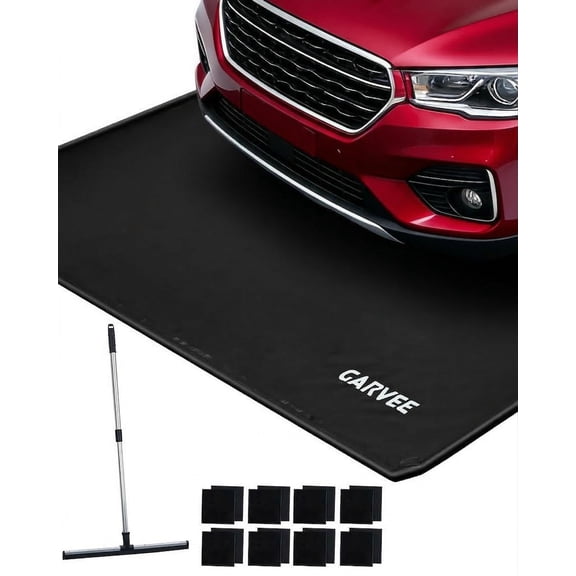 Heavy Duty 1000D PVC Garage Floor Mat – 1.2" Raised Edge, Non-Slip, Waterproof – Includes Squeegee & 8 Straps for Cars, Trucks, SUVs