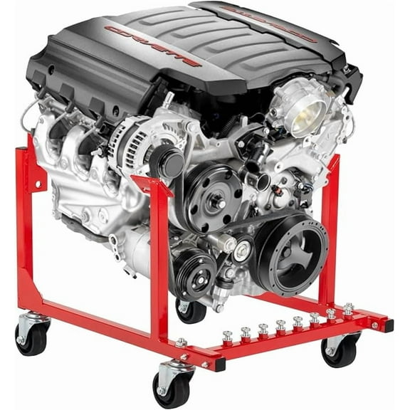 ZXFLOOV 1000lb Auto Engine Cradle Stand - Engine Stand with Dolly Wheels, Compatible with Chevrolet Chevy V8 Small Block/Big Block for Mover Repair Rebuild (Red)