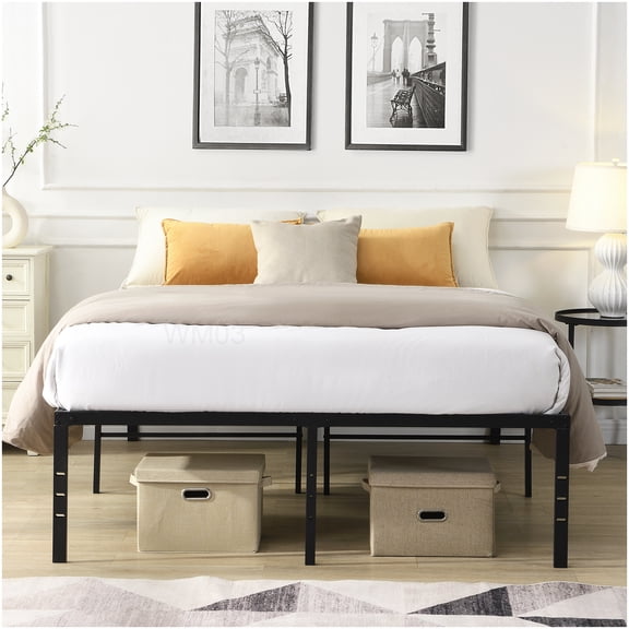 Heavy Duty 1000lbs Support Metal Bed Frame King Size, Quiet Platform Base with Under Bed Storage, Tool-Free Setup, Headboard Compatible