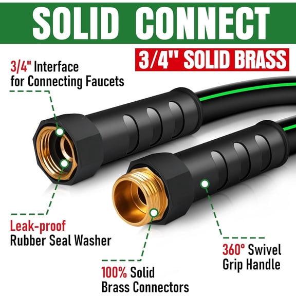 Heavy Duty 100FT Garden Hose, Non-Expandable Flexible Hybrid Hose, Kink-Free, Leakproof, Lightweight Water Hose with Male-to-Female Connectors