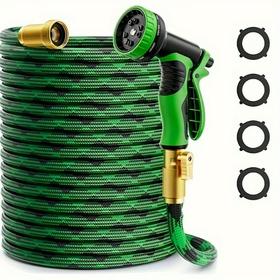 Heavy-Duty 100ft Expandable Garden Hose with Leak-Proof Copper Connectors, Flexible Lightweight Hose for Lawn Car Washing & Gardening, Kink-Resistant 3/4" Green/Black Hose with US Standard Thread