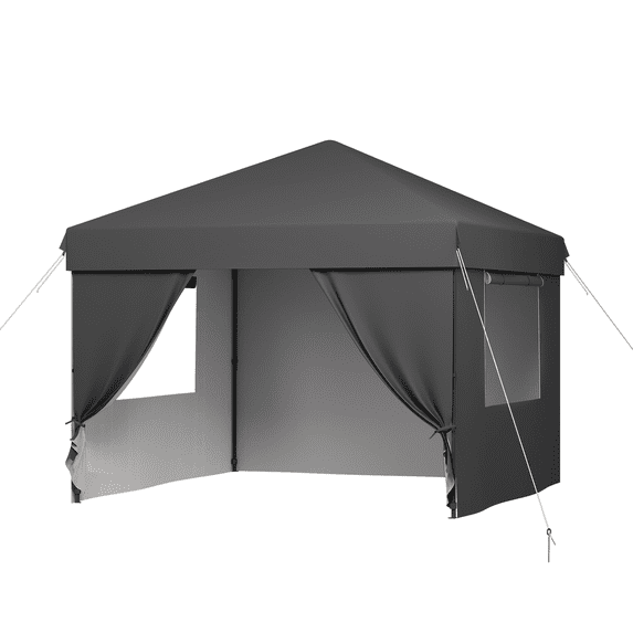 Heavy Duty 10x10 FT Pop Up Canopy Tent with 4 Sidewalls, One Push Setup, Reinforced Frame, Portable Roller Bag, Adjustable Height, Sandbags, Silver Coated