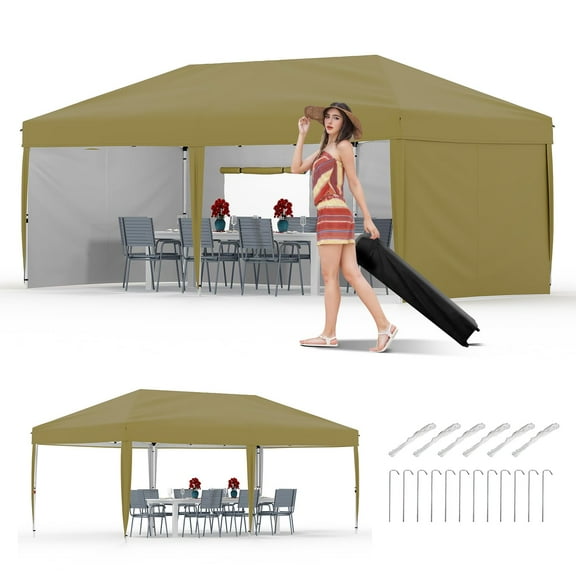 Heavy Duty 10x20 FT Pop Up Canopy Tent – Waterproof Outdoor Gazebo with 4 Sidewalls & Awning, Adjustable Height, Metal Frame, Roller Bag, Stakes, Sandbags – Patio, Garden, Parties, Camping