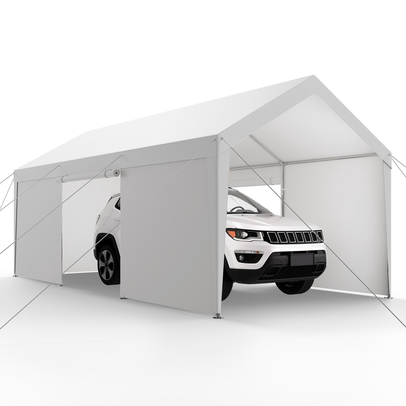 Heavy Duty 10x20FT Outdoor Carport Canopy with Sidewalls, White Car Shelter for Vehicles