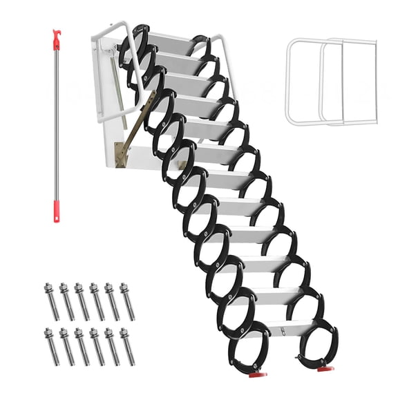 Heavy-Duty 1102 LBS Wall-Mounted Loft Ladder, 12-Step Titanium-Magnesium Alloy Telescopic Attic Stairs, 3m Collapsible Staircase for Warehouse, Garage & Commercial Use