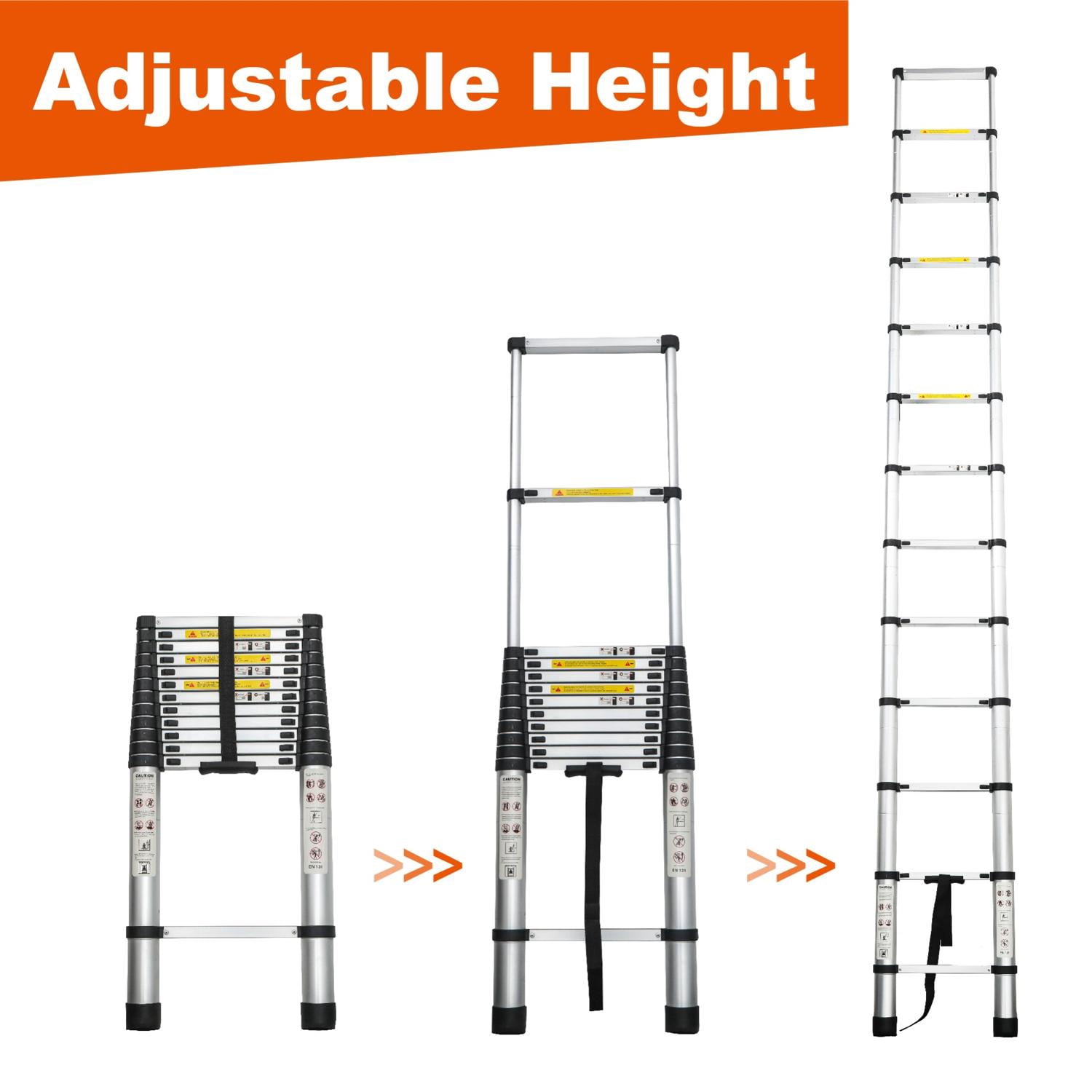 Heavy-Duty 12.5-Foot Telescoping Ladder with Aluminum Alloy Construction, Folding Extension Ladder for Indoor and Outdoor Use, 300 lb Capacity, Black
