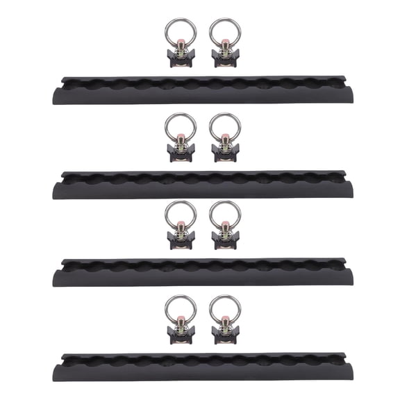 Heavy Duty 12 Inches / 30.4 cm Aluminum L Track Tie Down System with 8 O Ring Fittings For Motorcycles ATVs Dirt Bikes Utility Tractors Pickup Trucks Vans Enclosed Trailers Black Four Pack