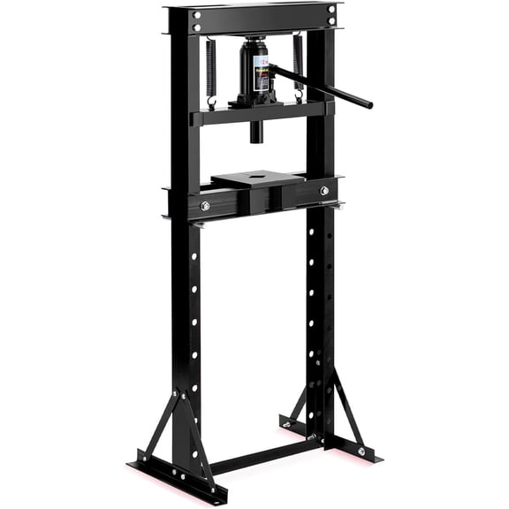 Heavy Duty 12 Ton H-Frame Hydraulic Shop Press Benchtop and Floor Use Adjustable Table Height 2 Press Plates for Car Repair Bearing Workshop Blue Red