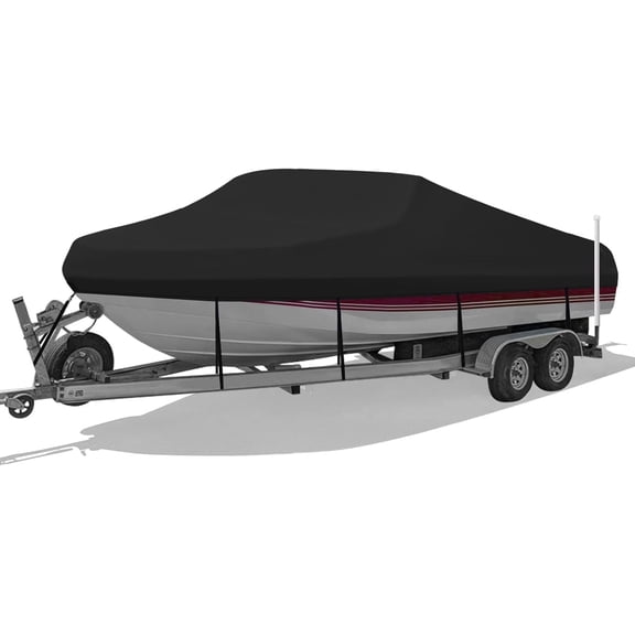Heavy Duty 1200D PU Waterproof Boat Cover, 16'- 18.5' Trailerable Marine Grade Polyester Canvas, Fits V-Hull, Runabout, Fishing Boat, Tri-Hull, Pro-Style Bass Boat