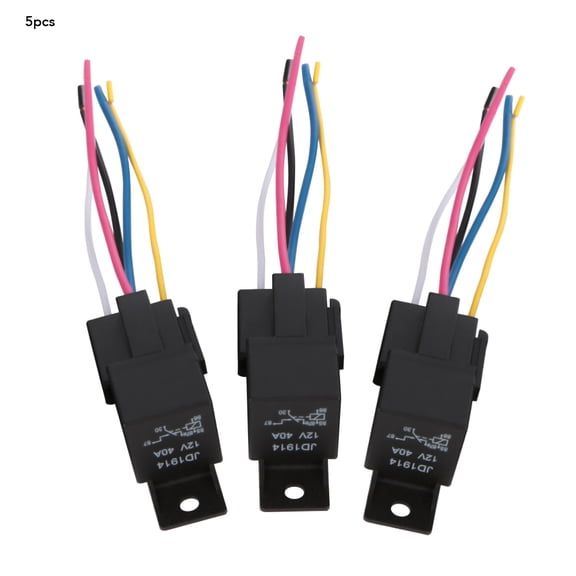 Heavy Duty 12V 30A 40A Automotive Relay and Harness Socket Kit, 5-Pin SPDT Auto Electrical Switches with Mounting Plate for Car Audio and Security Systems (5 Pack, 1.6 x 1.4 Inches / 4.1 x 3.6 cm)