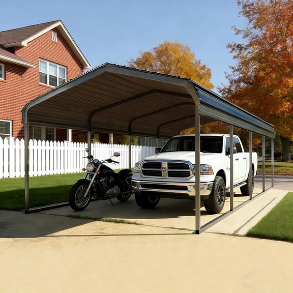 Heavy Duty 12x20 ft Steel Carport - Reinforced Frame & All-Weather Protection | Portable Garage Shelter for Cars, Trucks, Boats, RVs - Ideal for Yard & Backyard