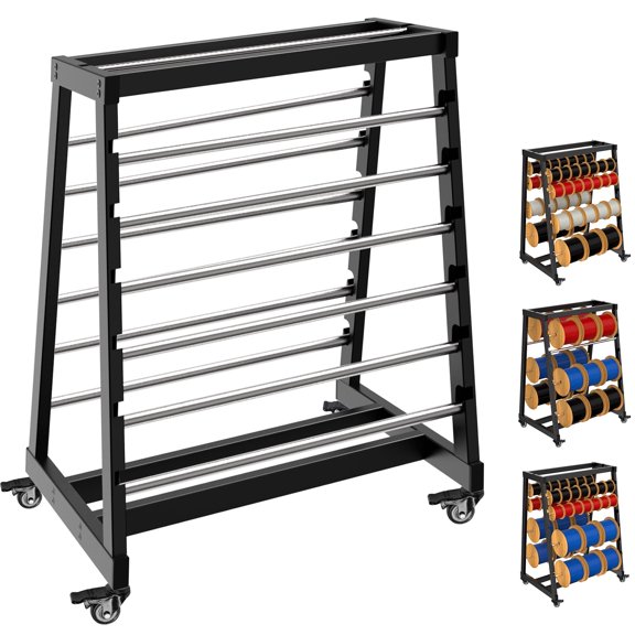 Heavy Duty 13 Rod Wire Spool Rack, 400 lb Capacity, Adjustable Cable Caddy and Dispenser with Locking Wheels for Electrical and Industrial Use