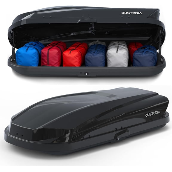 Heavy Duty 14 Cubic Feet Hard Shell Roof Cargo Carrier with Security Keys 62.52 (L) x32.48 (W) x 13.19(H) Inch, Waterproof Rooftop Storage Box Roof Box for Vehicles Dual Side Opening Black