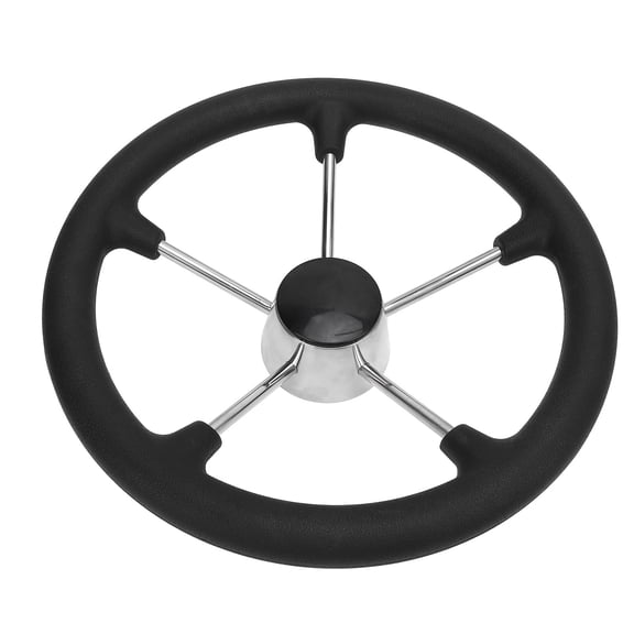 Heavy Duty 14in Boat Steering Wheel 5 Spoke Destroyer Style Stainless Steel Marine Yacht Steering Wheel with Premium Polyurethane Foam Grip and Center Cap for 3/4 Inch Tapered Shafts