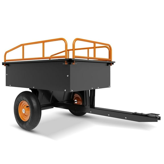 Heavy Duty 15 Cubic Feet Steel Tow Behind Dump Cart 750Lbs Capacity Garden Trailer, Pull Behind Utility Dump Trailer for Lawn Mower & Yard Work