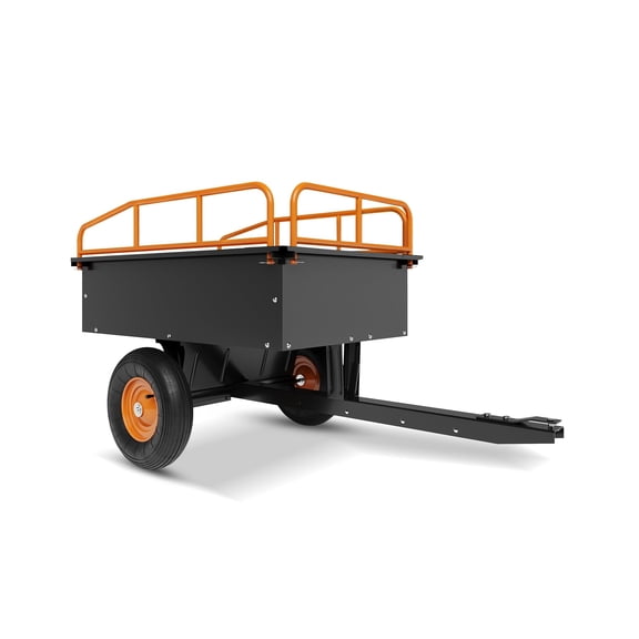 Heavy Duty 15 Cubic Feet Steel Tow Behind Dump Cart 750Lbs Capacity Garden Trailer, Pull Behind Utility Dump Trailer for Lawn Mower & Yard Work