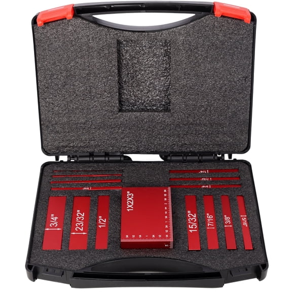 Heavy-Duty 15-Piece Height Gauge Block Set in Aluminum with Laser Engraved Markings for Woodworking and Tool Setup