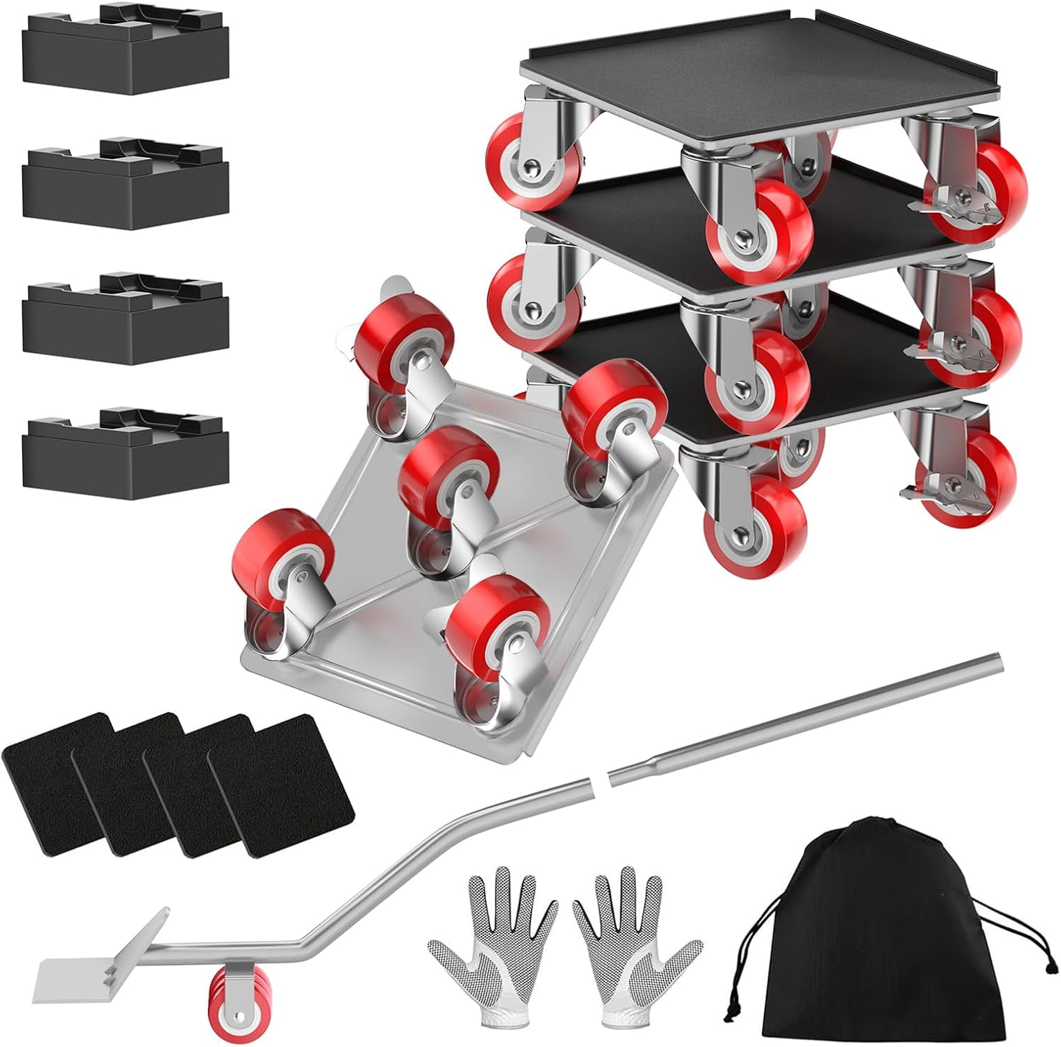 Heavy Duty 1500LBS Furniture Dolly & Movers with 5X 360° Wheels - Carbon Steel Panel & Non-Slip Casters, Includes Lifter Jacks, Gliders for Sofa, Refrigerator (5.4 Inch, Silvery)